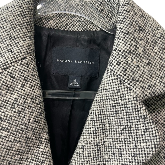 Banana Republic Tweed Wool Blend Notch Colar Long Sleeve Coat Black Ivory Size M - Picture 5 of 8